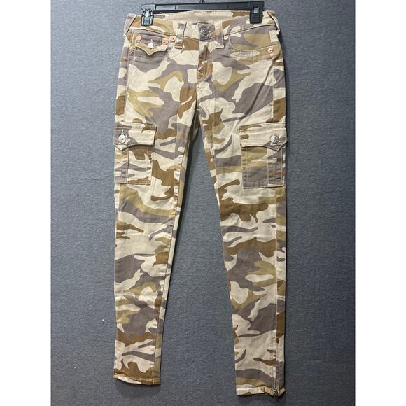 True Religion Womens Camo Cargo Flap Pocket Super Stretchy Skinny Pants Size 27 - Picture 4 of 12